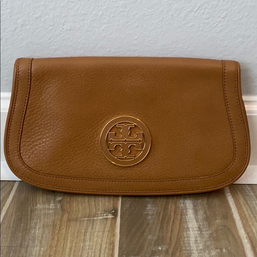 Like new brown leather TB clutch